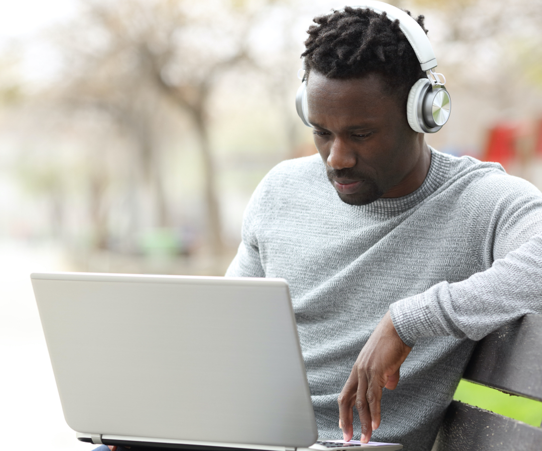 adult student on computer